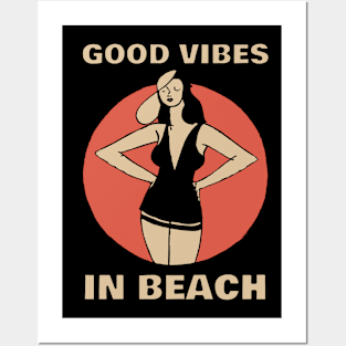 Retro Beach Beauty Sunset Posters and Art